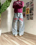 thanksgiving outfit Dodobye 2024 American Retro Striped Washed Baggy Jeans Women Y2K Harajuku Street Hip Hop Anime Print Trend Straight Wide Leg Pants Men