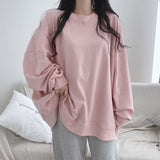 christmas outfit Dodobye Solid Color Round Neck Oversized Sweatshirt