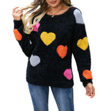 thanksgiving outfit Dodobye Valentine s Day Women Fuzzy Knit Sweater Long Sleeve Round Neck Heart Print Warm Pullover Sweater Fall Winter