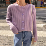 Black Friday Dodobye Purple Knitted Sweater Women Fashion Casual Long Sleeve Straight Button Cardigan Solid Elastic Vertical Pit Stripe Fall Jumpers