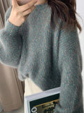 Dodobye-Glittering Lantern Sleeve Crew Neck Sweater