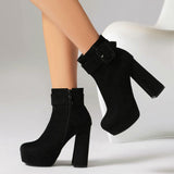 thanksgiving outfit Dodobye Sexy Women Ankle Boots Round Toe Block Heels 12cm Platform Flock Suede Size 45 46 Party Bota