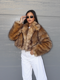 christmas outfit Dodobye 2025 Chic Faux Fox Fur Warm Cropped Coat For Women Winter Thicken Lapel Long Sleeve Fluffy Jacket Female Fashion Thermal Outwear