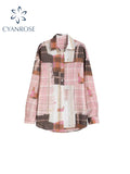 Dodobye Women's Pink Plaid Patchwork Shirts Blouses Vintage Harajuku 90s Y2k Elegant Long Sleeve Shirt Top 2000s Streetwear Clothes 2025