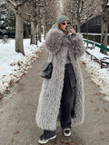 christmas outfit Dodobye Women's Fashion Grey Warm Faux Fur Long Coat 2024 Luxury Lapel Full Sleeve Thick Fluffy Overcoat Winter Casual Female Streetwear