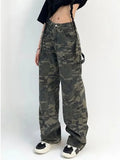 Dodobye Camouflage Cargo Pants Women Y2K Streetwear Low Rise Jeans Retro Wide Leg Trousers Denim Straight Trousers Harajuku