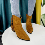 Dodobye 2025 Chelsea Boots Ankle Fringe Chunky Heels Western Cowboy Style Shoes Short Elegant Woman Heeled Punk Plus Size