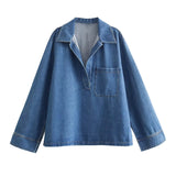 thanksgiving outfit Dodobye 2024 Spring Summer Casual Denim Women Suits Fashion Vintage Turn-down Collar Pocket Shirts+Chic Drawstring Wide Leg Pants