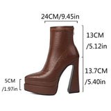 thanksgiving outfit Dodobye Women Ankle Boots Pointed Toe Double Platform 5cm Zipper Ultrahigh Heels 13.7cm Plus Size 45 46 Fashion Party Booties