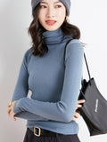 christmas outfit Dodobye Simple Skinny Long Sleeves Solid Color High-Neck Sweater Tops Pullovers