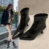 Dodobye 2025  Women Slim Ankle Boots Fashion Elegant Pointed Toe Soft Leather Shoes Thin High Heel Autumn Winter  Morder Short Booties