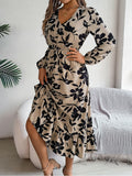 Dodobye Long Sleeve Ruffles Floral Printed Maxi Dress Bohemian Holiday Dress Office Elegant V-Neck Dress Vestido Autumn