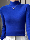 christmas outfit Dodobye Casual Skinny Long Sleeves Solid Color Half Turtleneck Sweater Tops