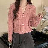 Dodobye Japan Women Soft Sweet Cardigan Sweaters Casual Lazy Wind Loose Elegant Knitted Coat Fashion V Neck Preppy Style Short Tops