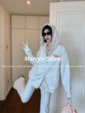 Dodobye Autumn Japanese Style Polka Dot Embroidery Pants Set Women Casual Loose Hoodie Coat + Higt Waist Straight-leg Pants 2 Piece Set