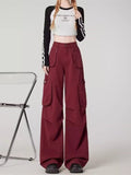 Dodobye Women Wine Red Y2k Cargo Jeans Harajuku Baggy Denim Trouser Vintage Japanese 2000s Style Oversize Jean Pants Trashy Clothes 2025