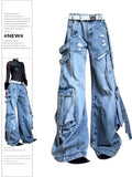 Dodobye Women Blue Y2k Cargo Jeans Harajuku Oversize Ripped Denim Trousers Japanese 2000s Style Baggy Jean Pants Trashy Vintage Clothes