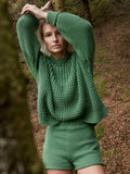 christmas outfit Dodobye 2025 Autumn and Winter Knitted Suit Sweet Solid Color Loose Sweater Sexy Slim Shorts Set