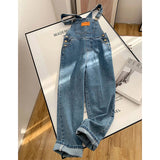 Dodobye Jumpsuits Women Streetwear Denim Overalls Vintage Loose Casual Wide Leg Pants High Waist Strap Straight Jeans Trousers New