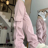 Dodobye Causal Baggy Cargo Pants High Waist Y2K Big Pockets Streetwear Student Trousers Loose Fall Korean Solid Female Pants