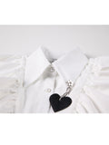 Dodobye Fashion Vintage Shirt Women Tops 2025 New Blouse Sweet Autumn Tiered Ruffles Auricular Edge Heart-shaped Bubble Sleeve White Top