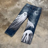 Dodobye 90s Streetwear New Retro Streetwear Loose Jeans Hip Hop Y2K Men Women Punk Blue High Waist Jeans Casual Goth Cute Graffiti Funny Wide Leg Pants