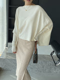 christmas outfit Dodobye Batwing Sleeves High-Low Solid Color Boat Neck Knitwear Pullovers Sweater