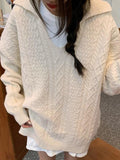 Dodobye-Solid V Neck Cable Knit Sweater