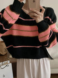 Dodobye-Stripe Splice Short Sweater