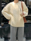 Dodobye-Solid Cable Knit Pullover Sweater