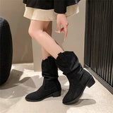 Dodobye Suede pleated autumn thick heel plus medium heel long leg fashion boots 2025  retro but knee pile boots for women