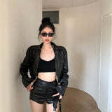 thanksgiving outfit Dodobye New BlackCropped Motorcycle PU Leather Short Jacket With High-Waisted Hip Covering Irregular Shorts Suit For Men