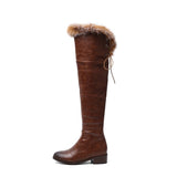 thanksgiving outfit Dodobye Snow Boots fur Women Leather Boots Med Block Heels Over The Knee Boots Lady Shoes Bota Feminina Size 44 46