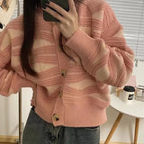 Black Friday Dodobye Zoki Y2K Wave Striped Cardigan Sweater Women Fashion Warm Long Sleeve Knitted Crop Top Female Casual Button O Neck Cardigans