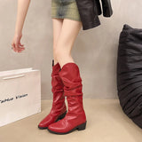 Dodobye Knee High Mid Heels High Boots Woman New PU Leather Shoes 2025  Trend Fashion Pleated Punk Waterproof Botas Pumps Mujer Zapatos