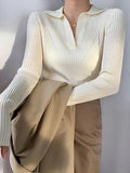 Dodobye-Solid V Neck Ribbed Splice Sweater