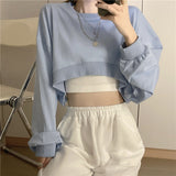 Dodobye Streetwear Women Sexy Solid Cropped Sweatshirts Oversize Loose Harajuku BF Pullovers Spring Korean Chic Casual Y2k Tops