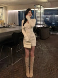 Dodobye French Elegant Slim Knitted Dress Short Party One Piece Dress Korean Fashion 2025 Winter Sexy Bodycon Y2k Mini Dress Woman Chic