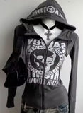 Dodobye Hip hop personality outdoor trend sports pop Y2K gothic clothing oversized skull print sports hoodie sports zipper street jacket