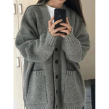 Black Friday Dodobye Gray Cardigan Sweater Women Korean Medium-Length Spring Autumn Loose Lazy Vintage Knit Sweater Casual Buttons Harajuku Jumpers