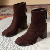 Dodobye Fashion Thick Heel Short Boots  2025  Winter New Square Headed Suede Short Boots Women Plush Warm High Heels  Boots