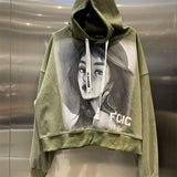 christmas outfit Dodobye Autumn printed avatar casual hooded jacket military green fashion versatile long-sleeved sweatshirt trend women clothing y2k