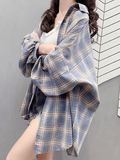 Dodobye Checkered Baggy Long Sleeve Button Blouse