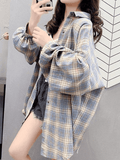 Dodobye Checkered Baggy Long Sleeve Button Blouse