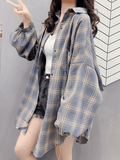 Dodobye Checkered Baggy Long Sleeve Button Blouse