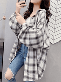 Dodobye Checkered Baggy Long Sleeve Button Blouse