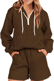 Dodobye Half-Zip Hoodie Pocket Shorts Two-Piece Set