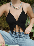 Dodobye Crop Butterfly Design Halter Cami Top