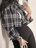 Dodobye Cropped Long Sleeve Checkered Blouse