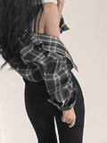 Dodobye Cropped Long Sleeve Checkered Blouse